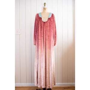 Vintage 70s 80s Velour Caftan Renaissance Glam Pink Ombre Dress, Bill Tice, LG